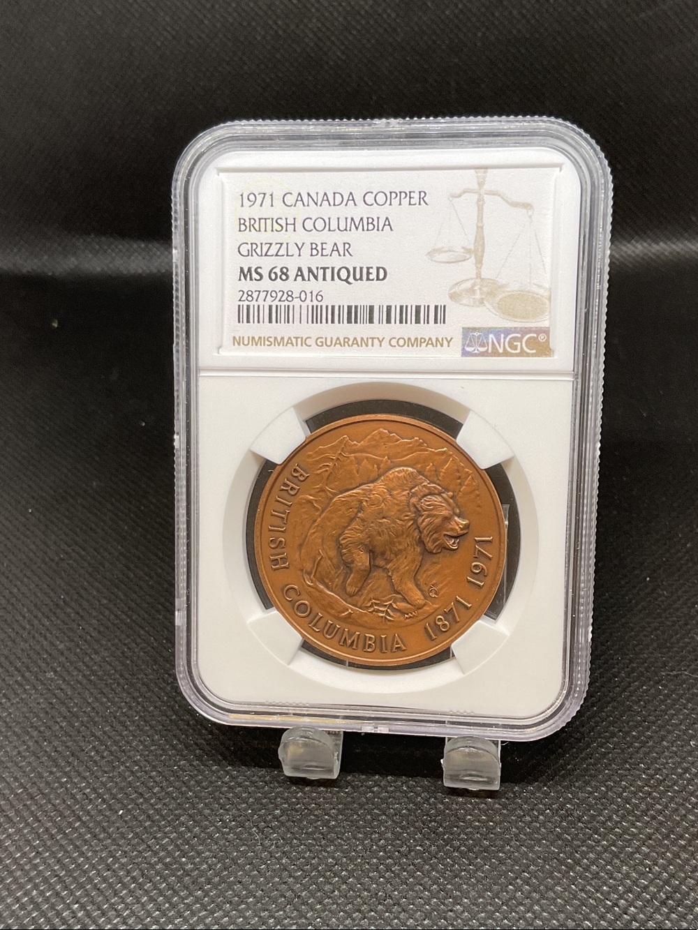 1971 Canada Copper Grizzly Bear Medal Coin - NGC MS68 Antiqued